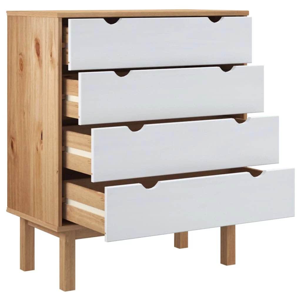 Brown&White Solid Wood Pine Drawer Cabinet W461095