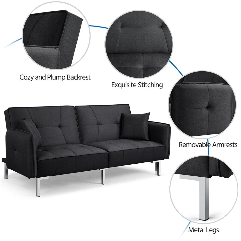 Light Gray Futon Sofa Bed with Adjustable Backrest C34546