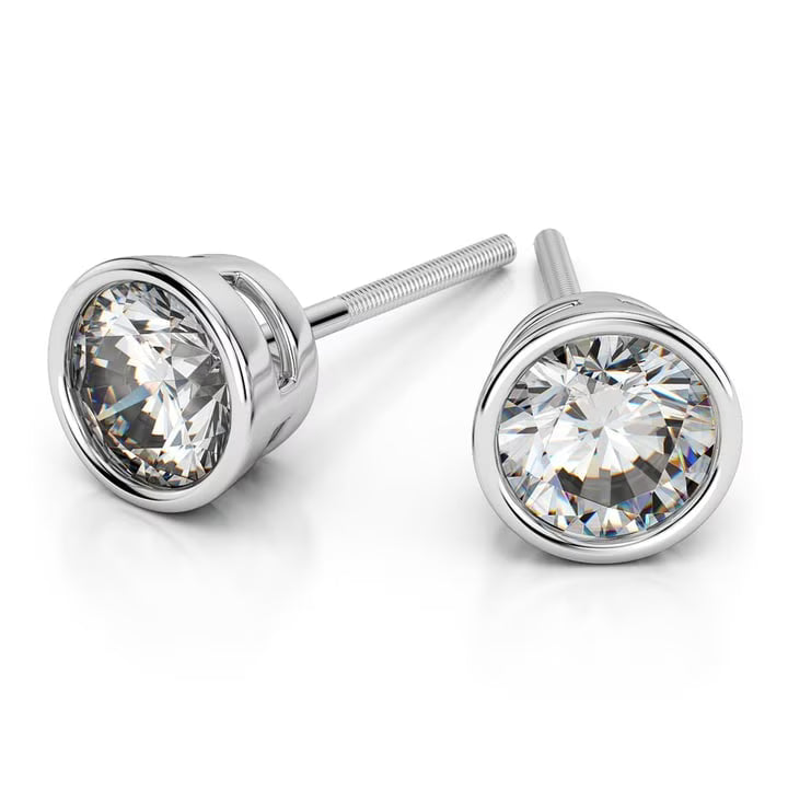 14K White Gold Round Cut Diamond Screw Back Stud Earrings K69875