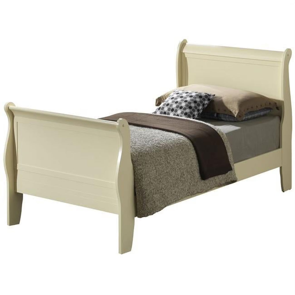 Beige Twin Sleigh Bed with Headboard and Footboard N37185
