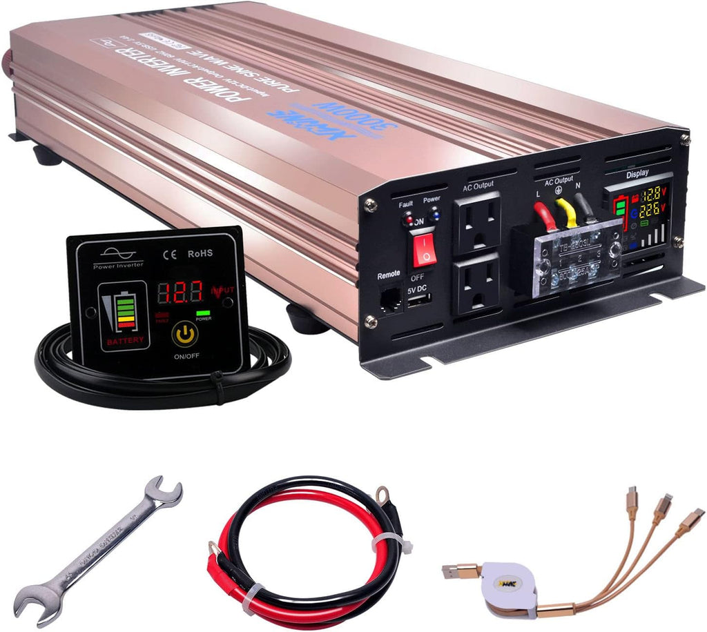 5000 Watts Pure Sine Wave Power Inverter 24V to 110V with Remote Control and LED Display F18398