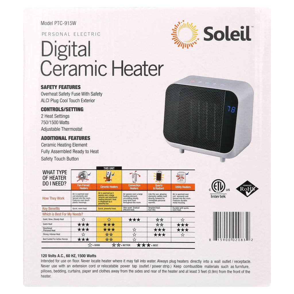 White Electric Ceramic Heater 1500W T240619