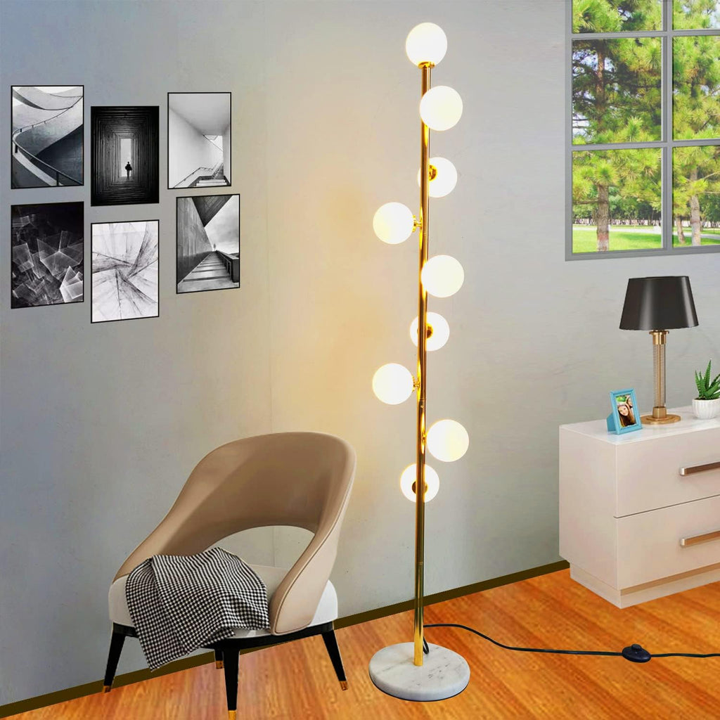 Modern Simplicity Floor Lamp with White Glass Ball Lampshade and Golden Metal Lamp Body E219182