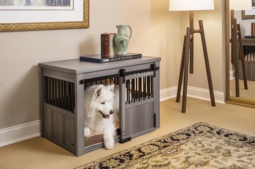Grey Large Dog Crate with Sliding Barn Door D7344