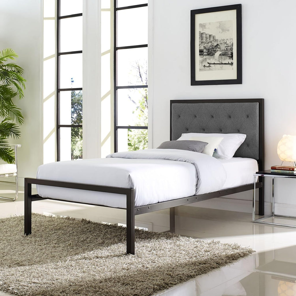 Twin Size Grey Fabric Bed Frame P31104
