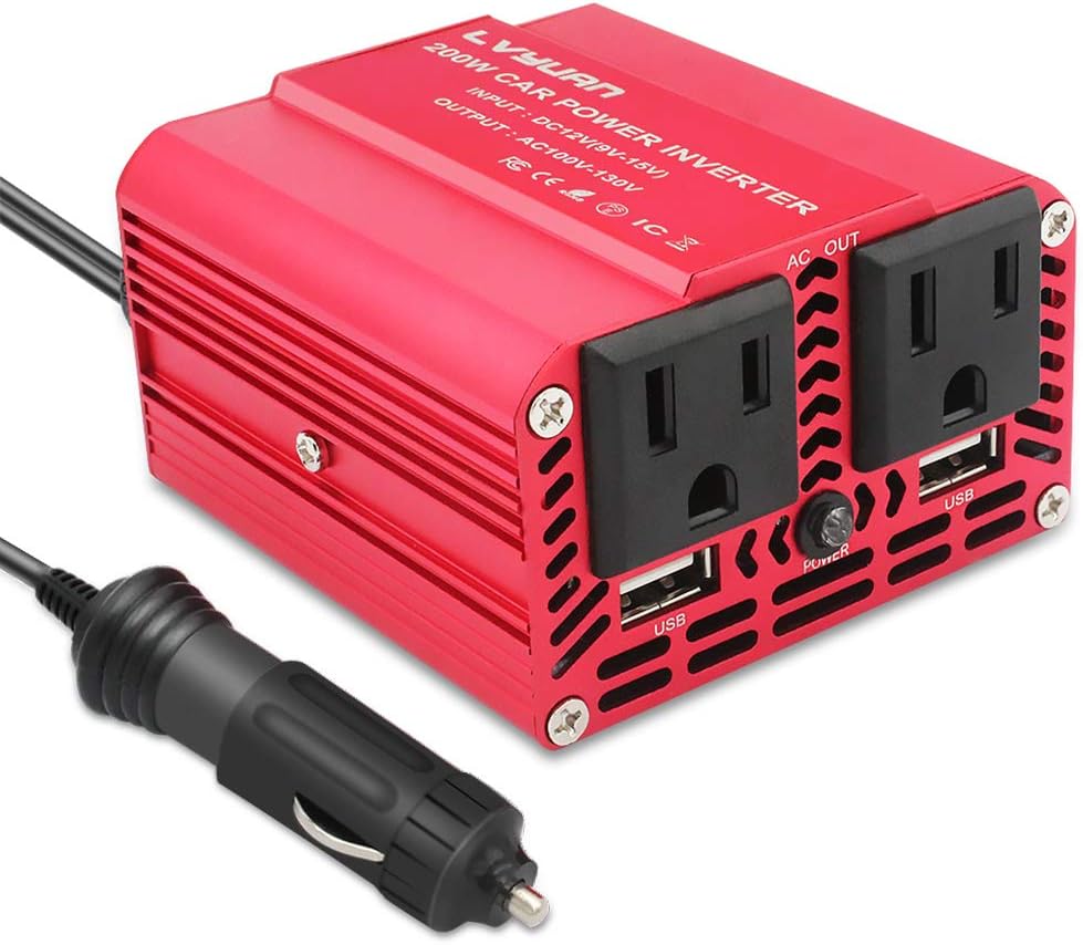 1000W Power Inverter DC 12V to 110V AC Car Power Converter with 4 AC Outlets 4 USB Port and Cigarette Lighter Pack of 2 H4622