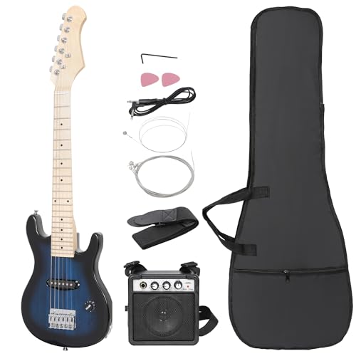30 Inch Solid Wood Body Black Electric Guitar Starter Kit with 5W Amplifier K47786