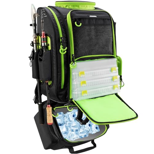 Large Fishing Backpack with Cooler for Tackle Boxes with Rod Holders T26507