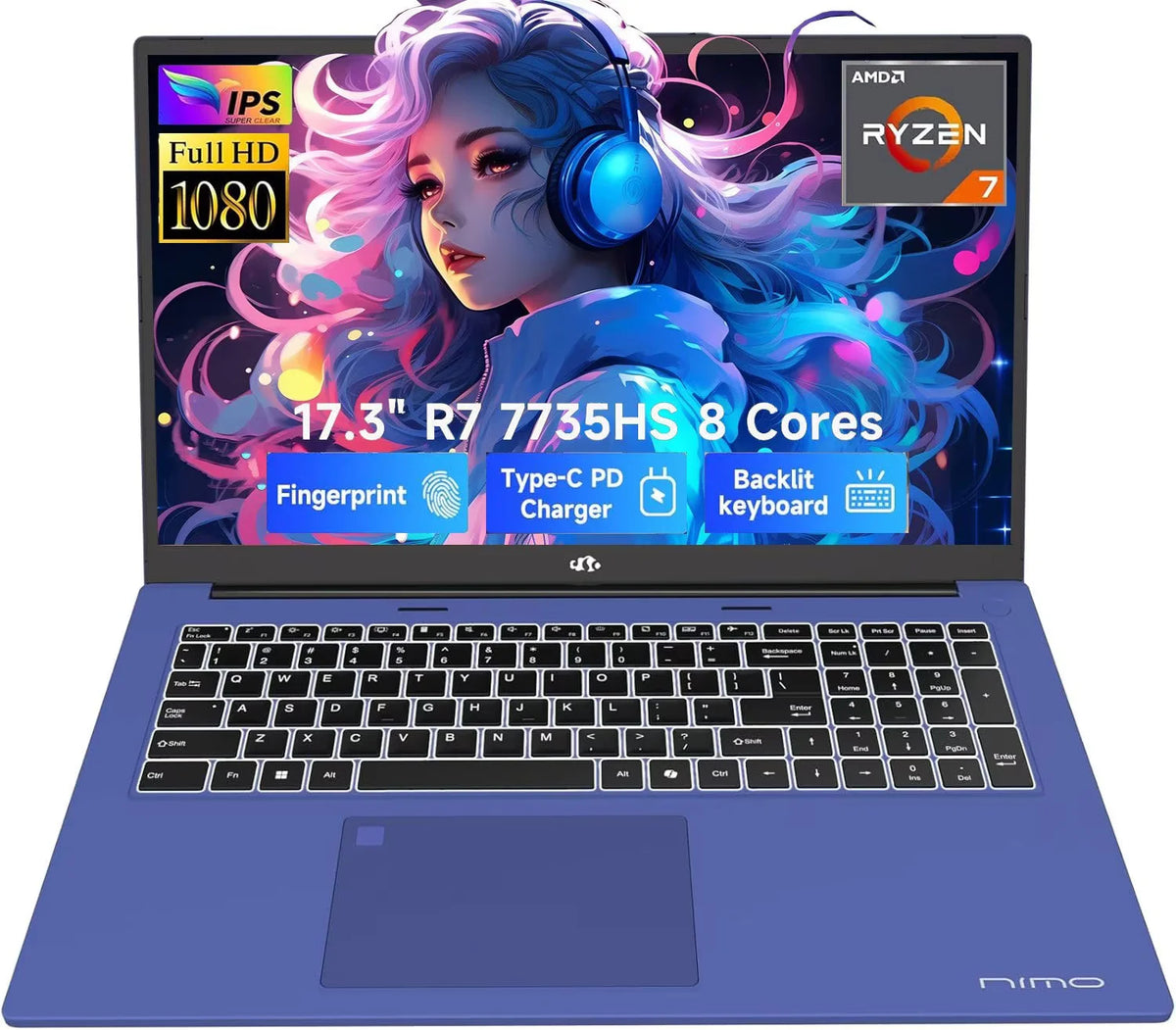 17.3" Gaming Laptop, AMD Ryzen 7 7735HS, 16GB DDR5 RAM, 1TB SSD, Radeon 680M, Backlit Keyboard Z4137