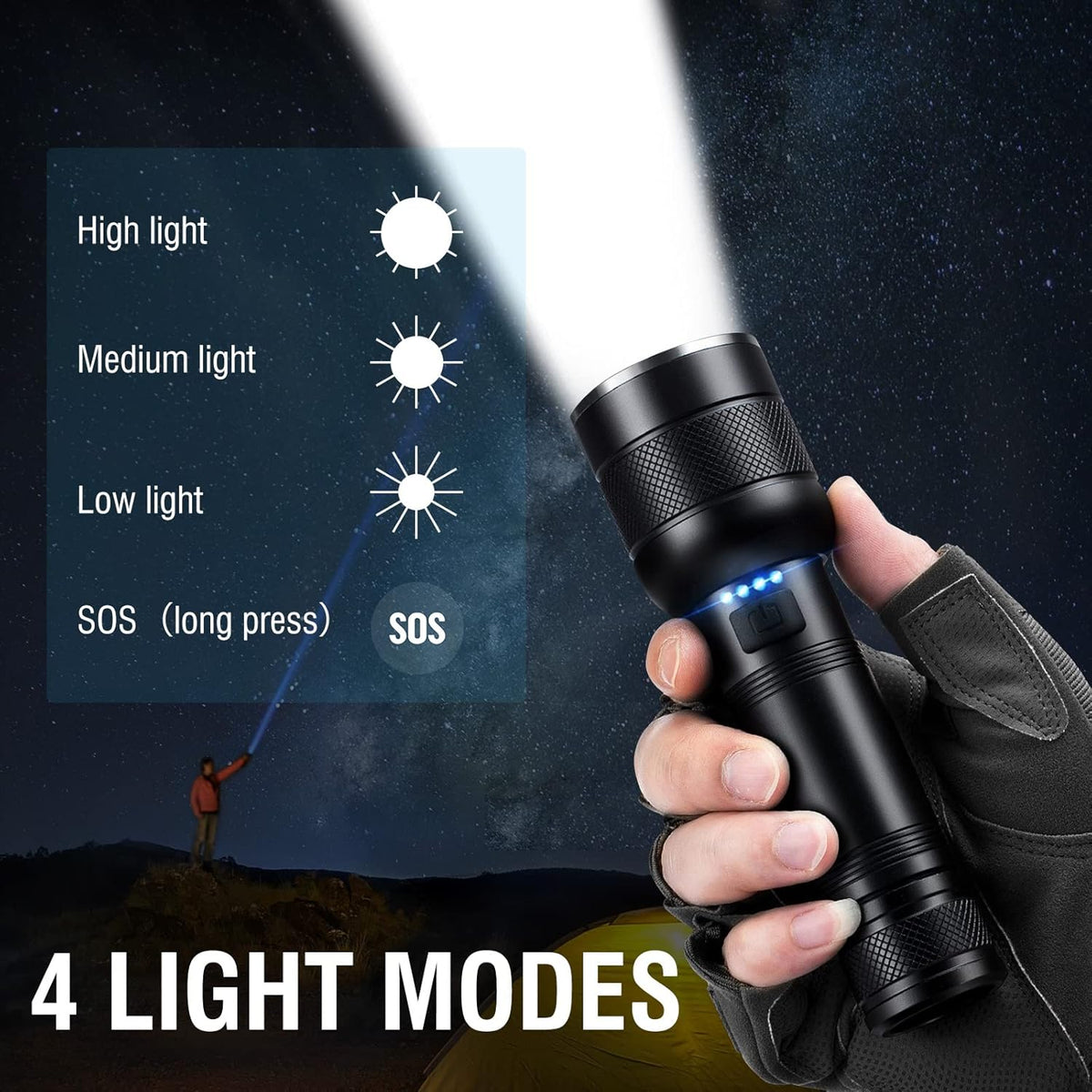 Rechargeable 1200 Lumens 11 Mode IPX8 Waterproof LED Tactical Flashlight O432