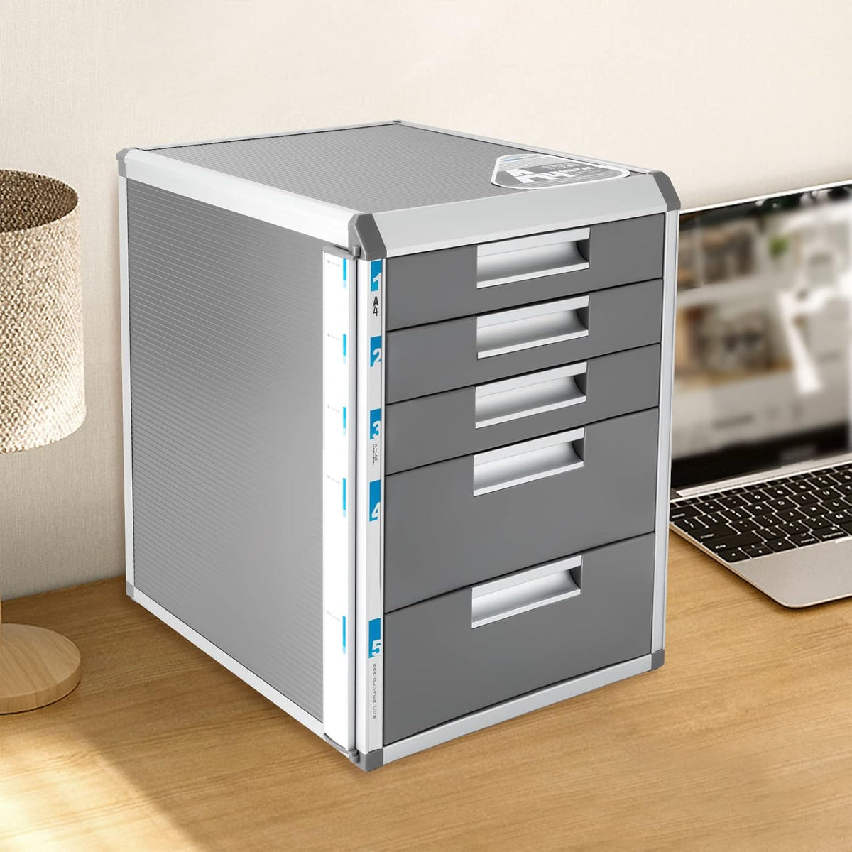 Grey 5 Layers Desktop Drawer Organizer with Lock L3137