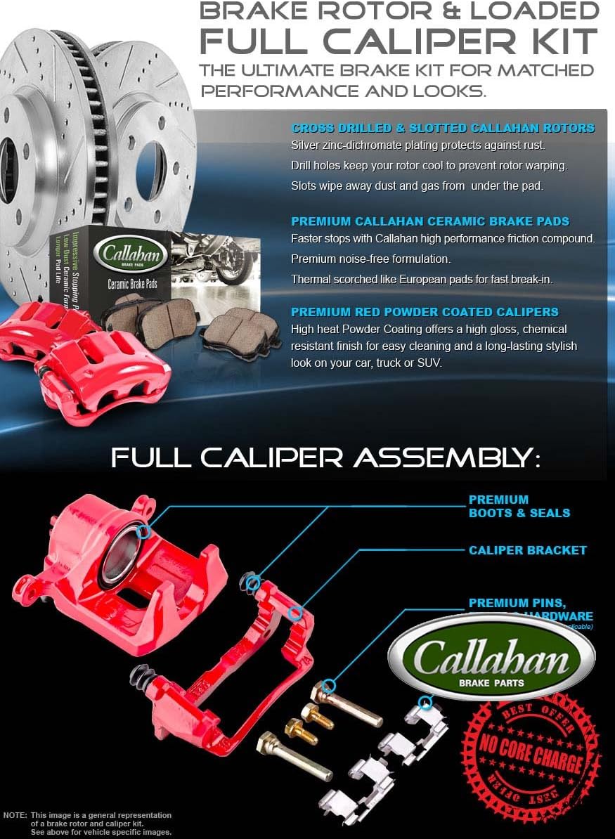 Powder Coated Red Calipers Drilled Slotted Rotors Ceramic Pads J2525