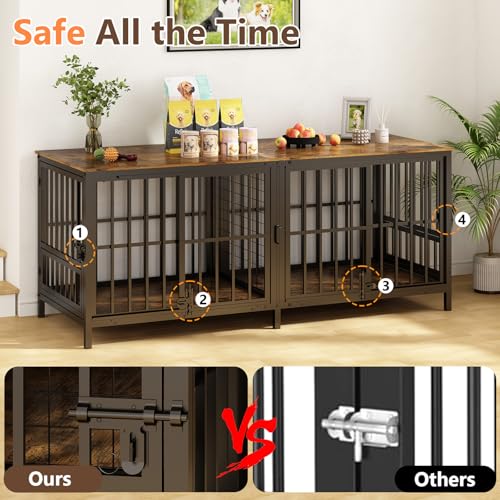 Extra Large 80" Wooden Dog Crate with Removable Divider E95162