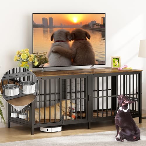 Extra Large 80" Wooden Dog Crate with Removable Divider E95162