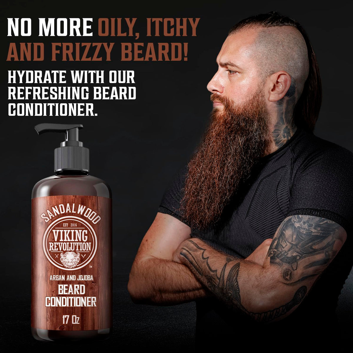 Beard Conditioner with Argan & Jojoba Oils, Sandalwood Scent, 17oz I262254
