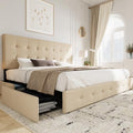 Light Grey Queen Size Platform Bed Frame with 4 Storage Drawers L24268