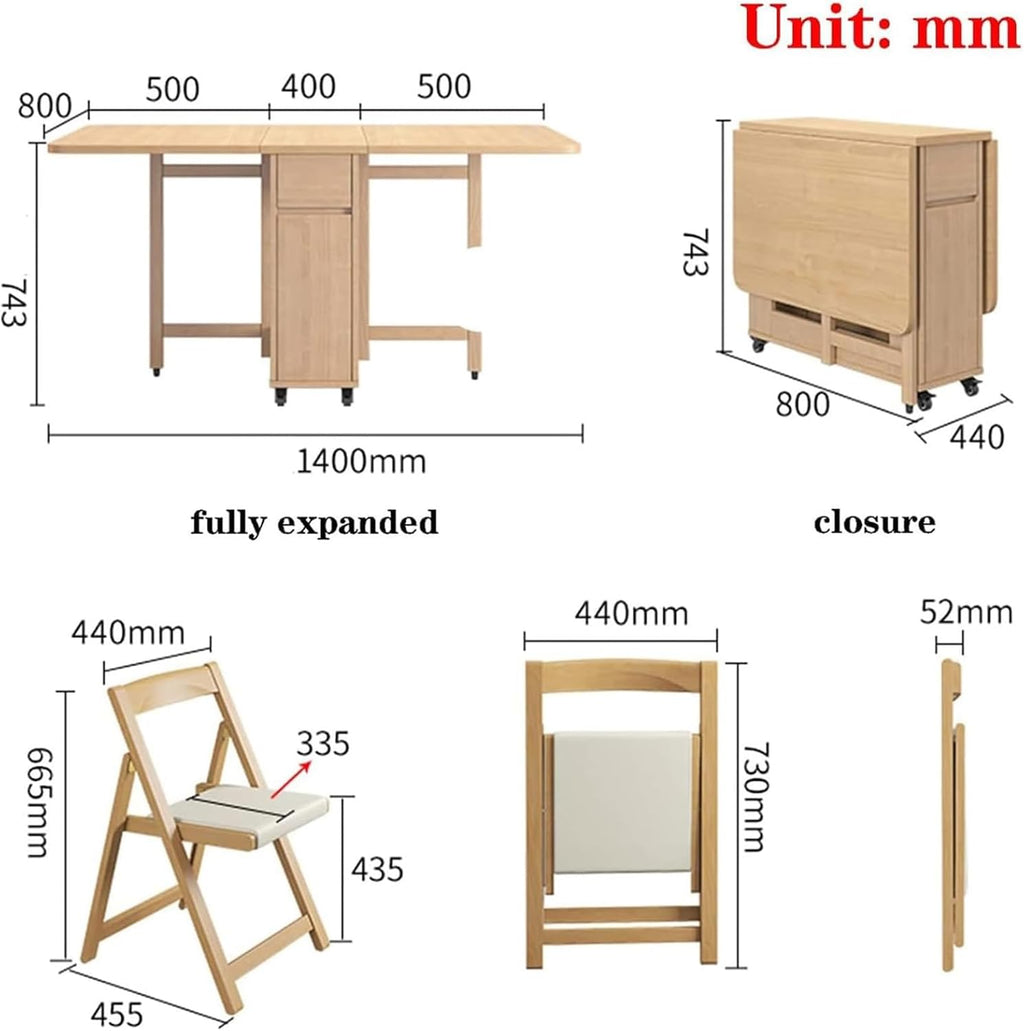 Solid Wood Folding Dining Table with 4 Chairs R45861
