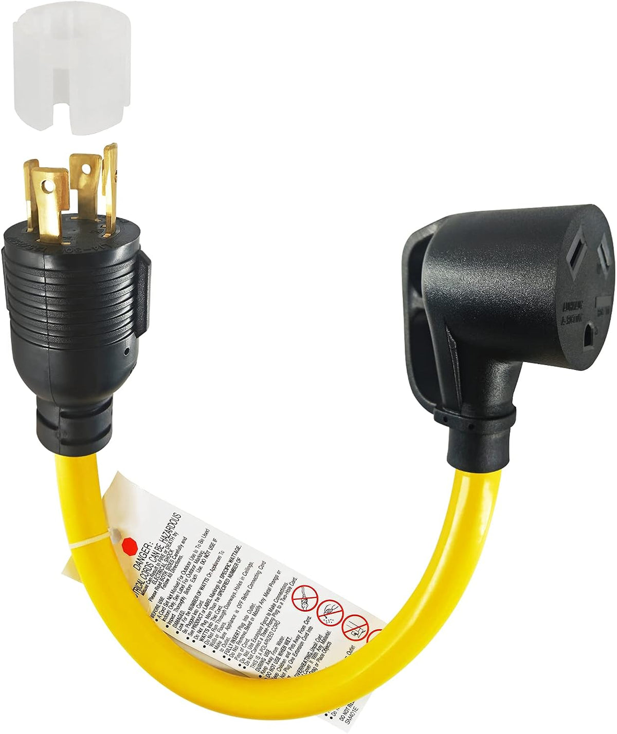 4 Prong 30 Amp to 30 Amp RV Generator Adapter Cord with LED Power Indicator 12 Inch STW 10/3 Yellow T243