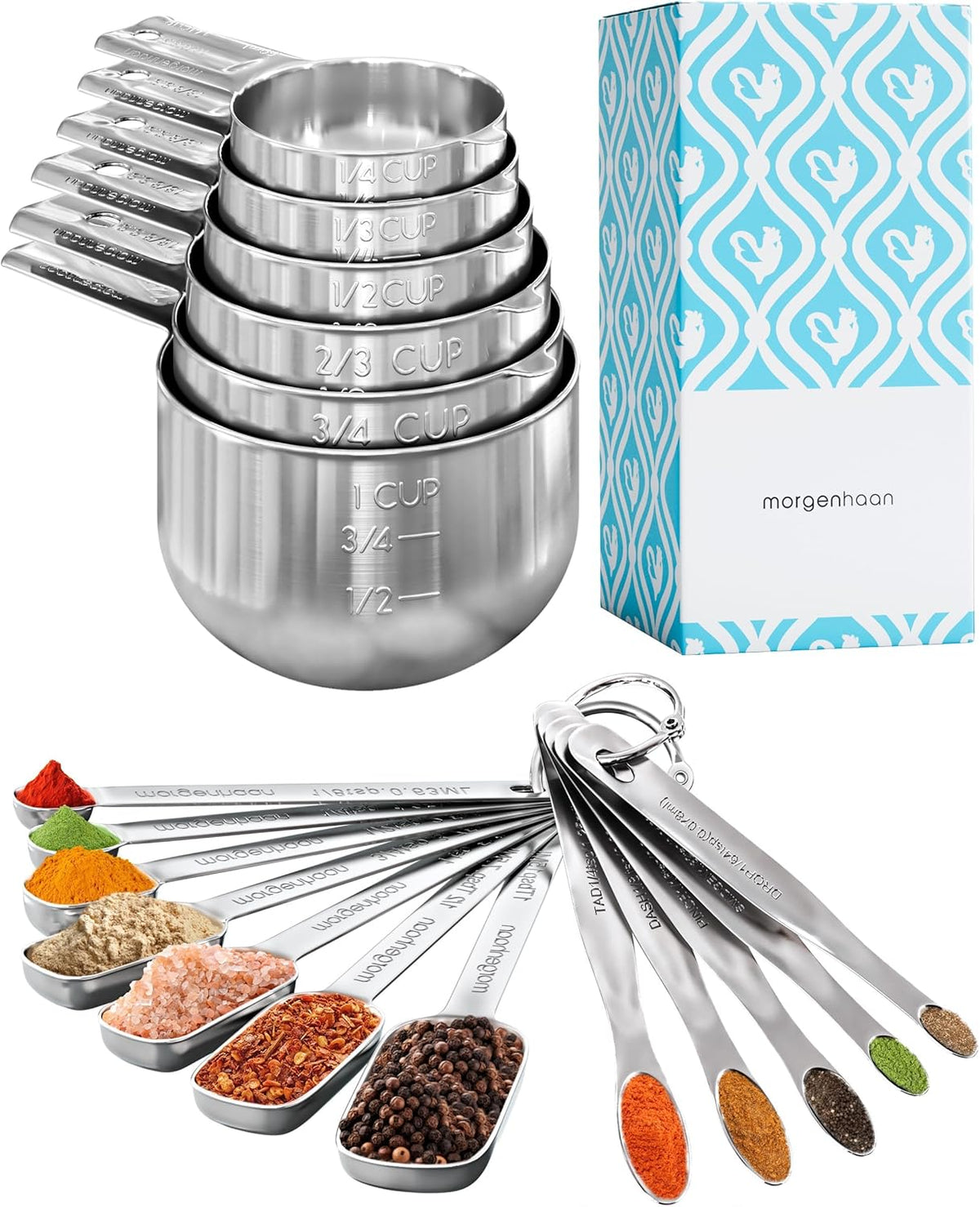18-Piece Stainless Steel Measuring Cups and Spoons Set A49695
