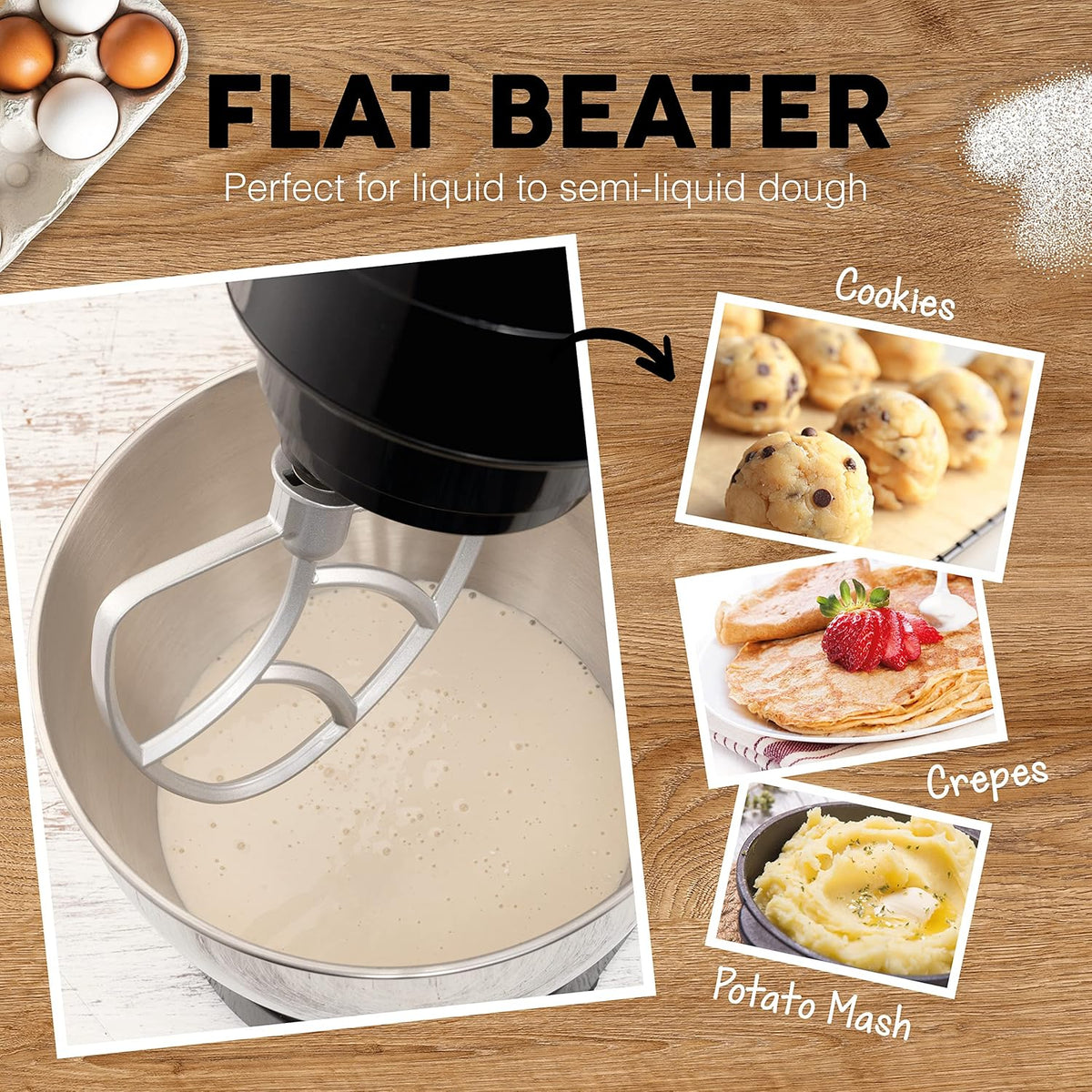 Electric Stand Mixer with Tilt Head, 600 W, 6-Speed, 3 Attachments E2714