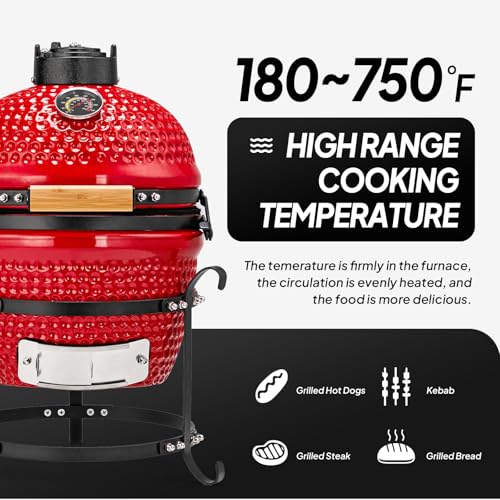 13IN Red Ceramic Charcoal Grill with Inner Liner Z608