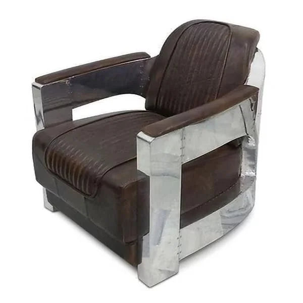 Genuine Leather Polished Aluminum Armchair S979387