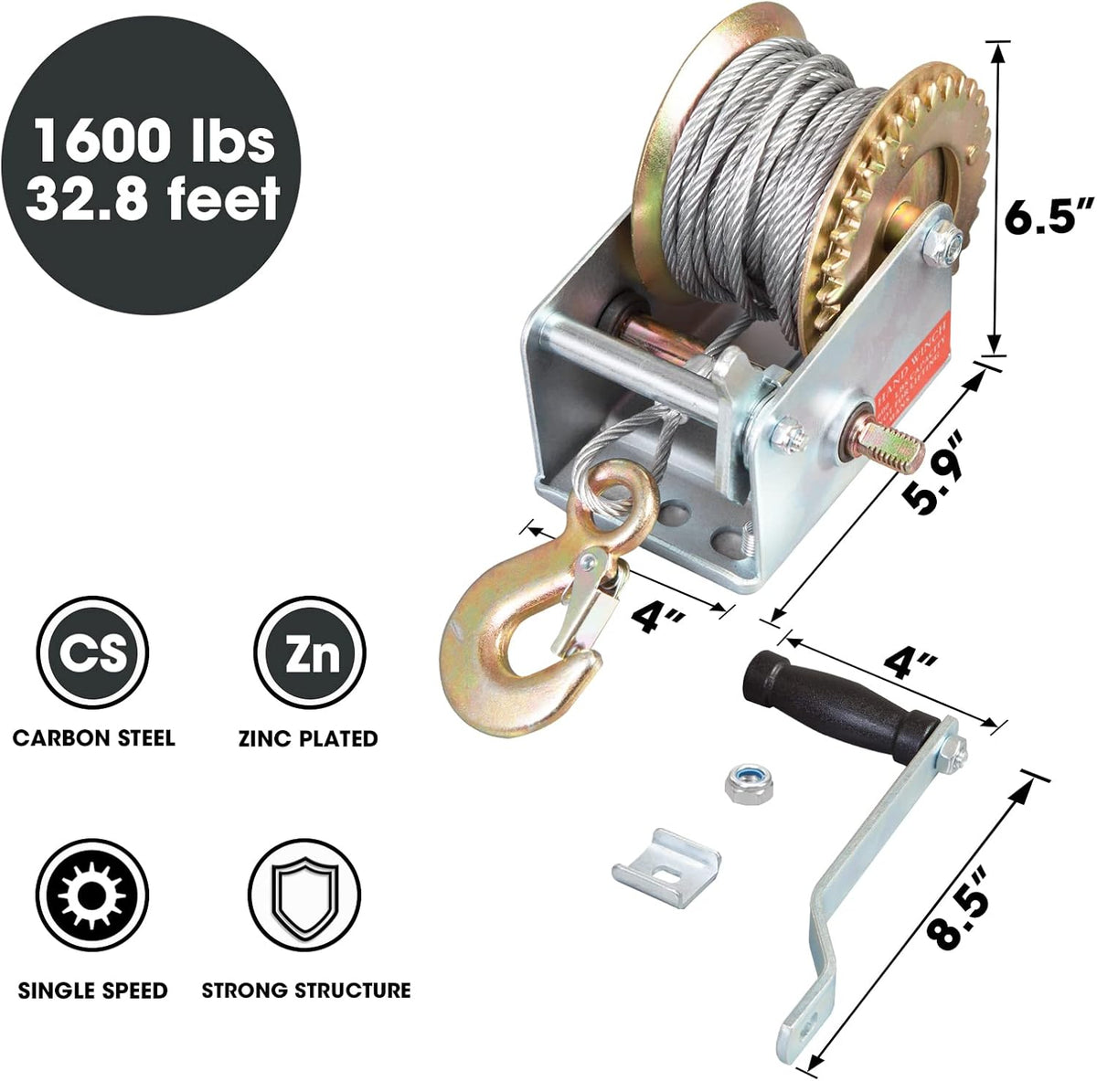 1600lbs Capacity Heavy Duty Hand Winch Steel Wire Cable Pack of 2 G8692