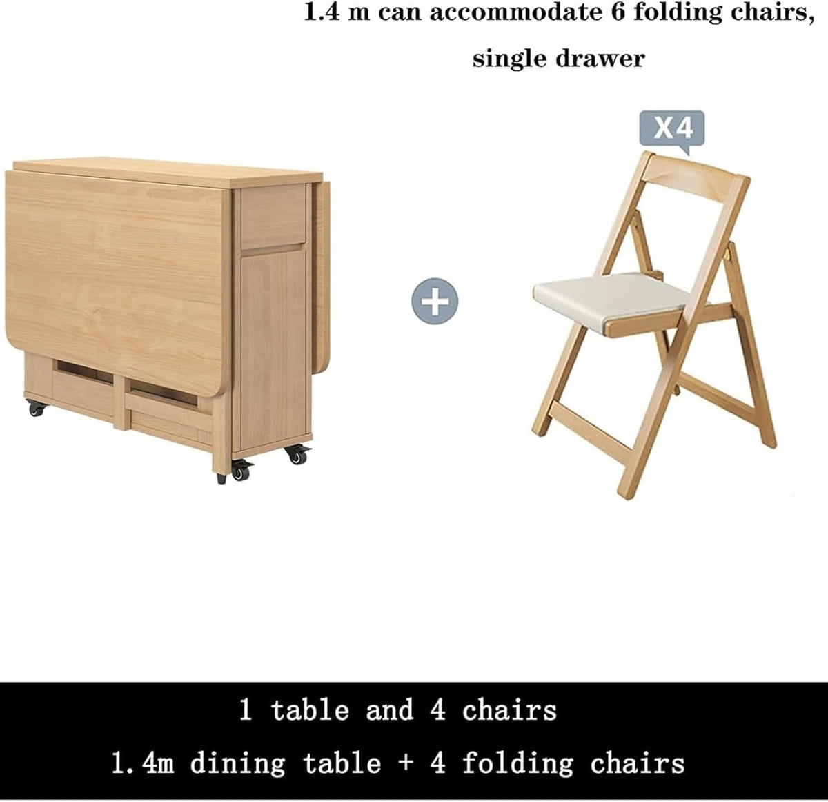 Solid Wood Folding Dining Table with 4 Chairs R45861