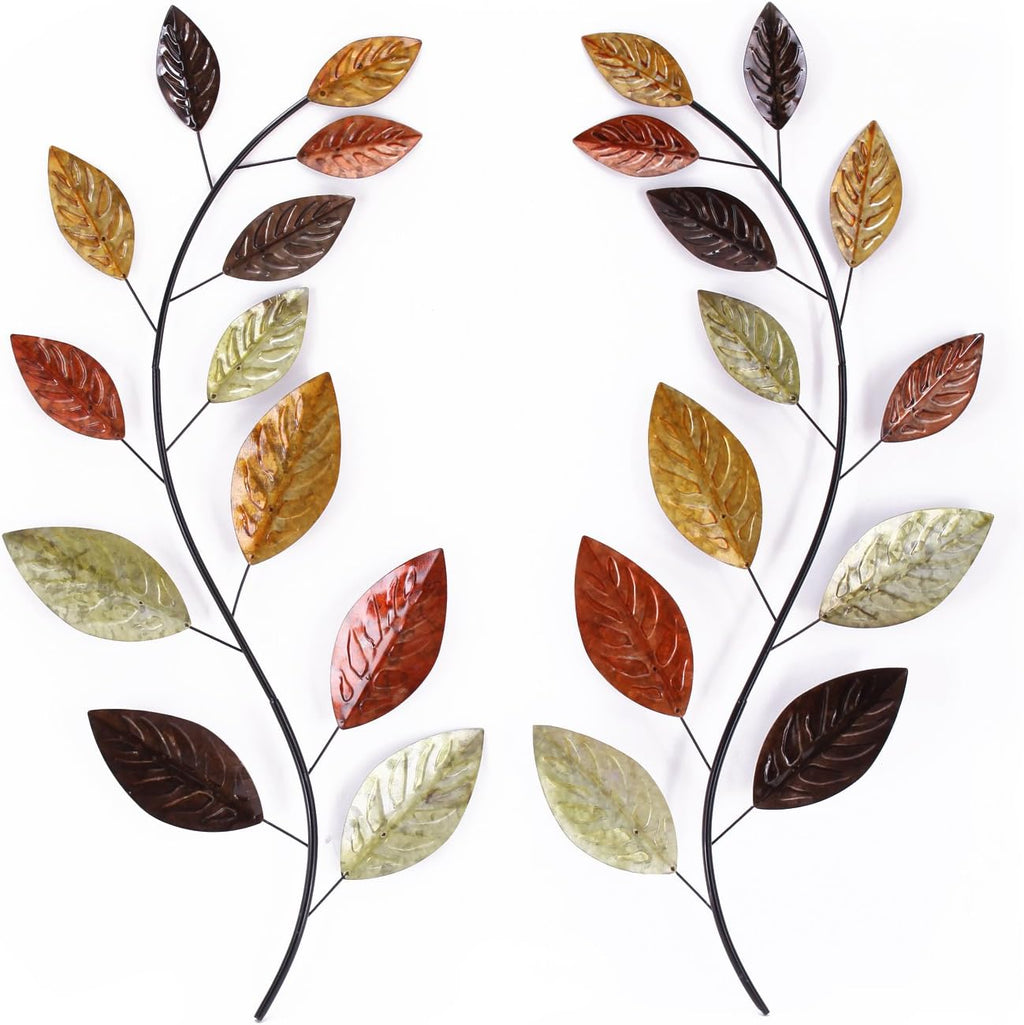 Set of 2 Metal Leaf Wall Hanging Art Decor, 38 Inch Iron Olive Branch Home Sculptures W358