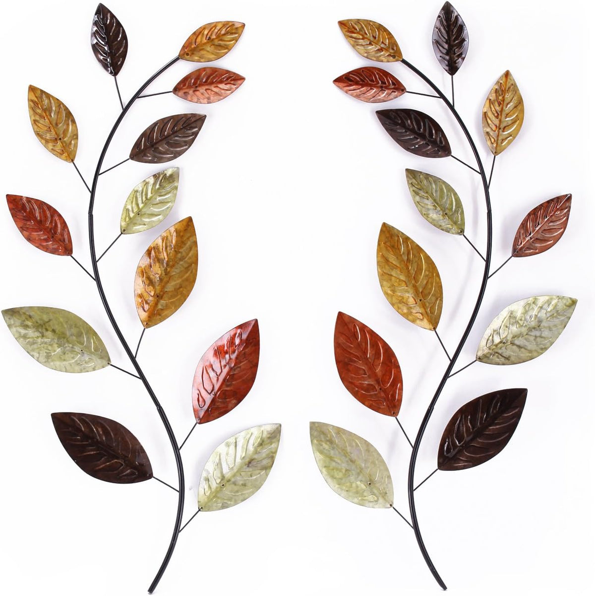 Set of 2 Metal Leaf Wall Hanging Art Decor, 38 Inch Iron Olive Branch Home Sculptures W358