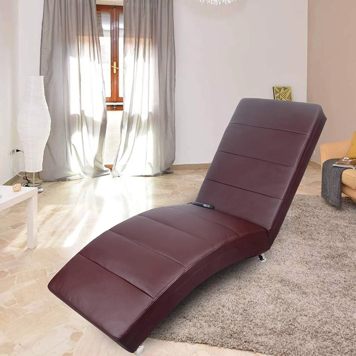 Brown PU Leather Electric Vibrating Recliner Chair with Heating M38493