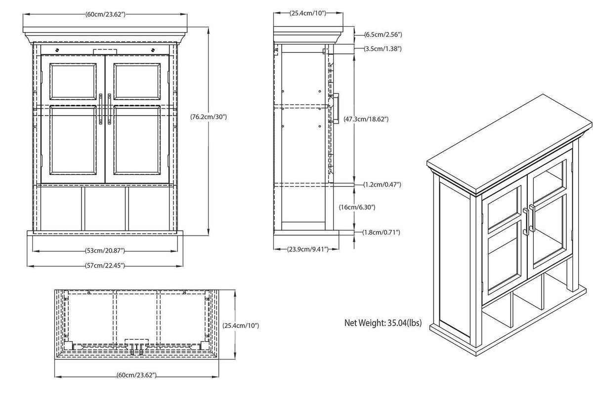 White Two Door Wall Cabinet with Cubbies A976008