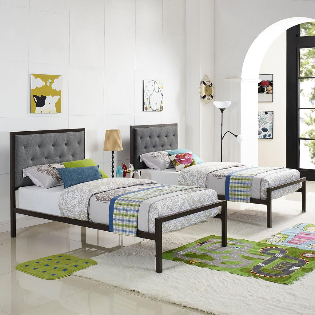 Twin Size Grey Fabric Bed Frame P31104