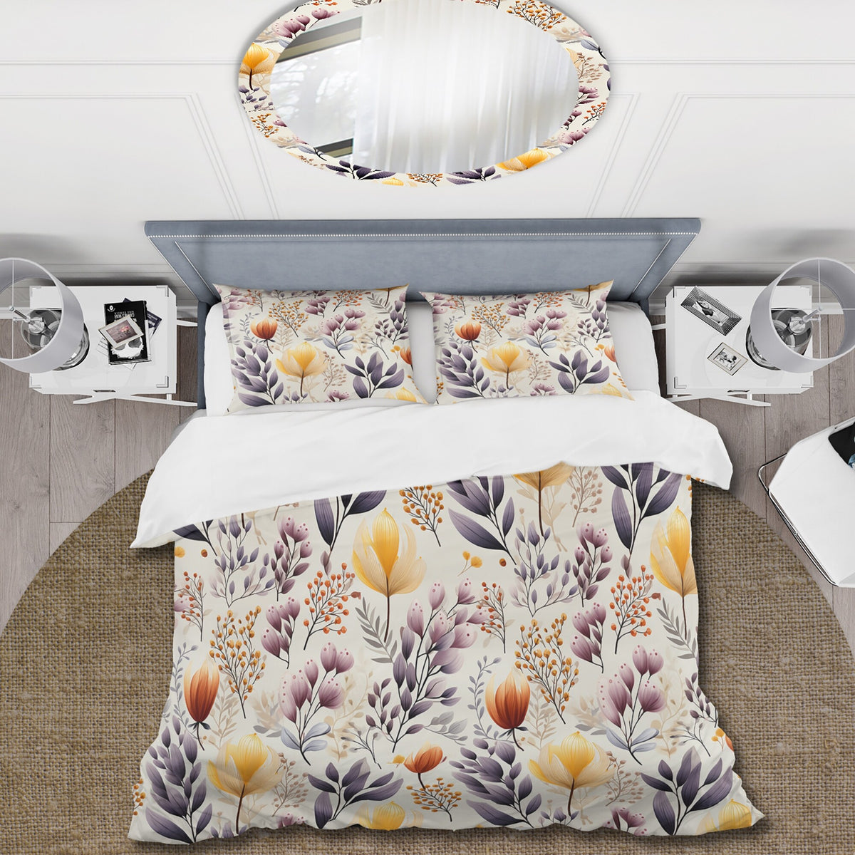 Yellow Floral Bedding Comforter Set with 2 Shams Twin C677