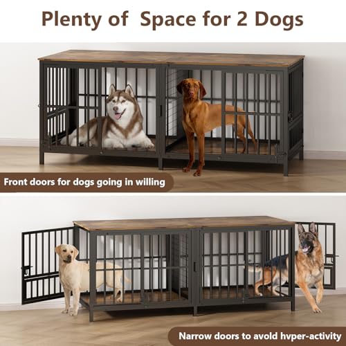 Extra Large 80" Wooden Dog Crate with Removable Divider E95162