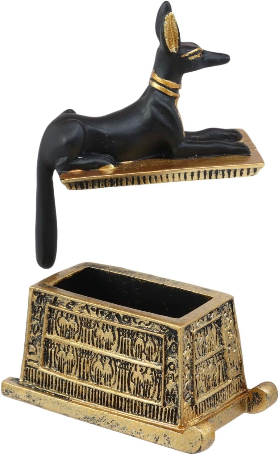 Black And Gold Finish Anubis Dog Cartouche Box Figurine I608