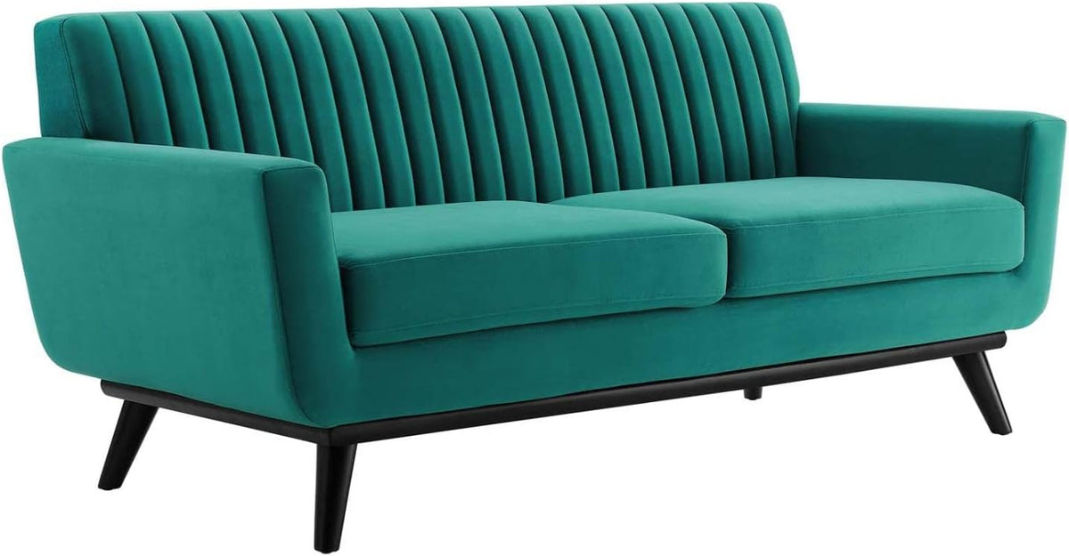 Teal Performance Velvet Channel Tufted Loveseat Q21144