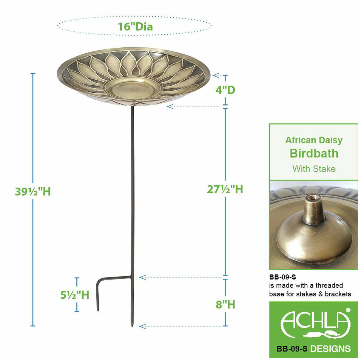 Brass Birdbath with Stake X6052
