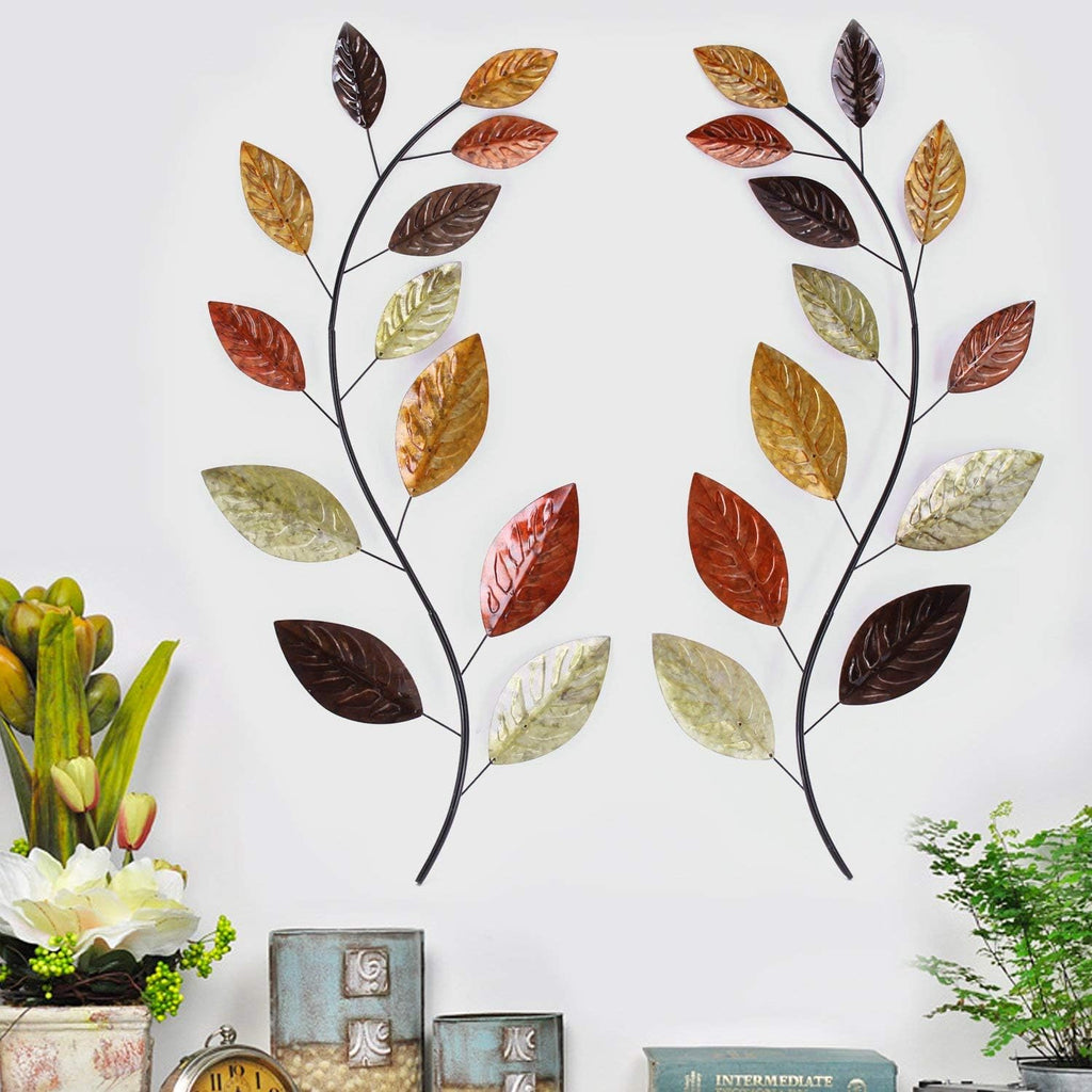 Set of 2 Metal Leaf Wall Hanging Art Decor, 38 Inch Iron Olive Branch Home Sculptures W358