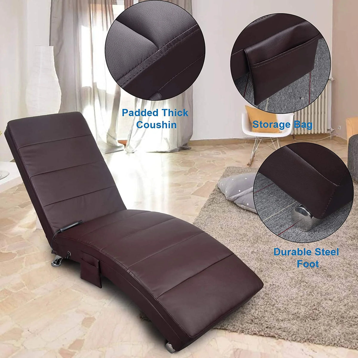 Brown PU Leather Electric Vibrating Recliner Chair with Heating M38493