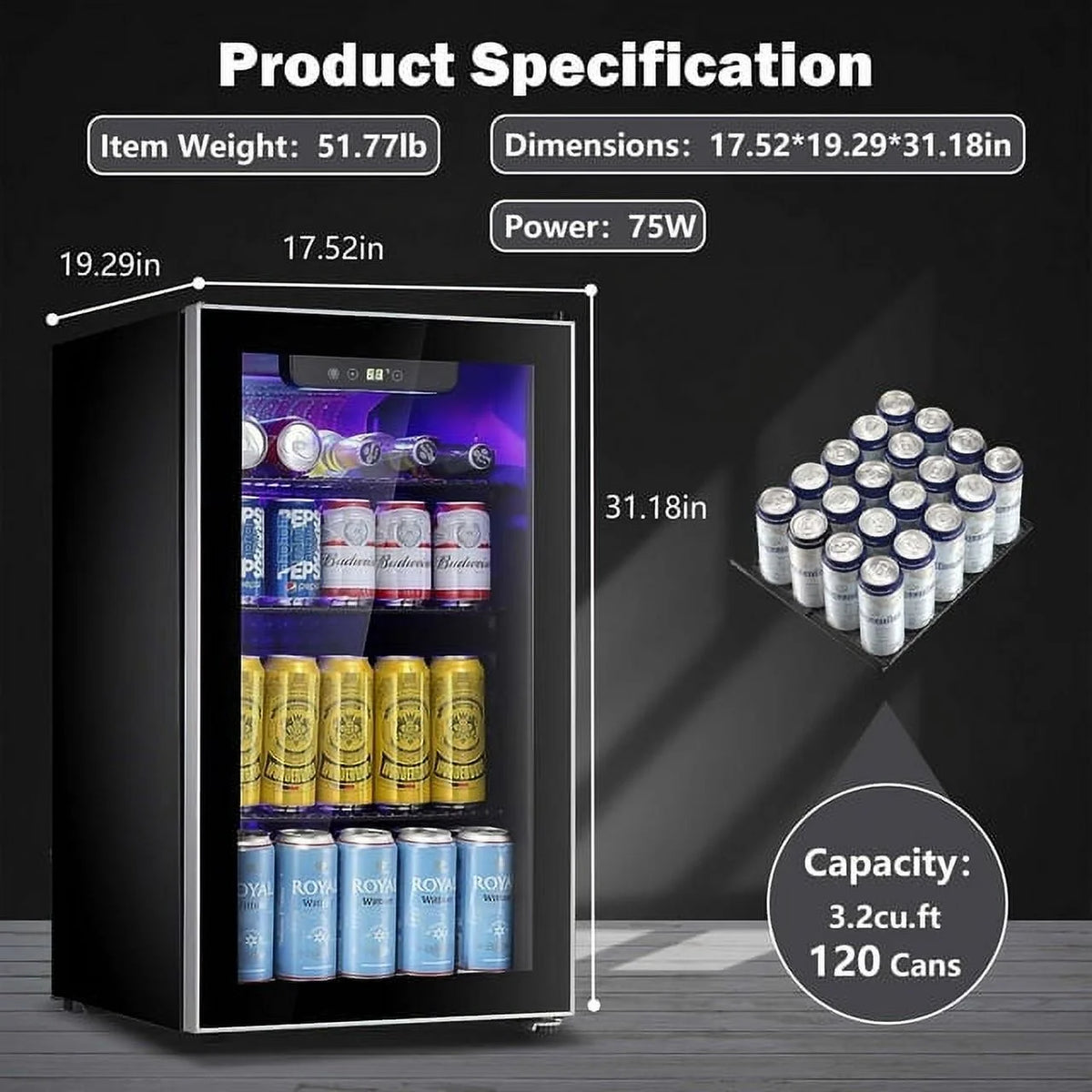 3.2 Cu.ft Beverage Refrigerator Cooler Mini Fridge U43849