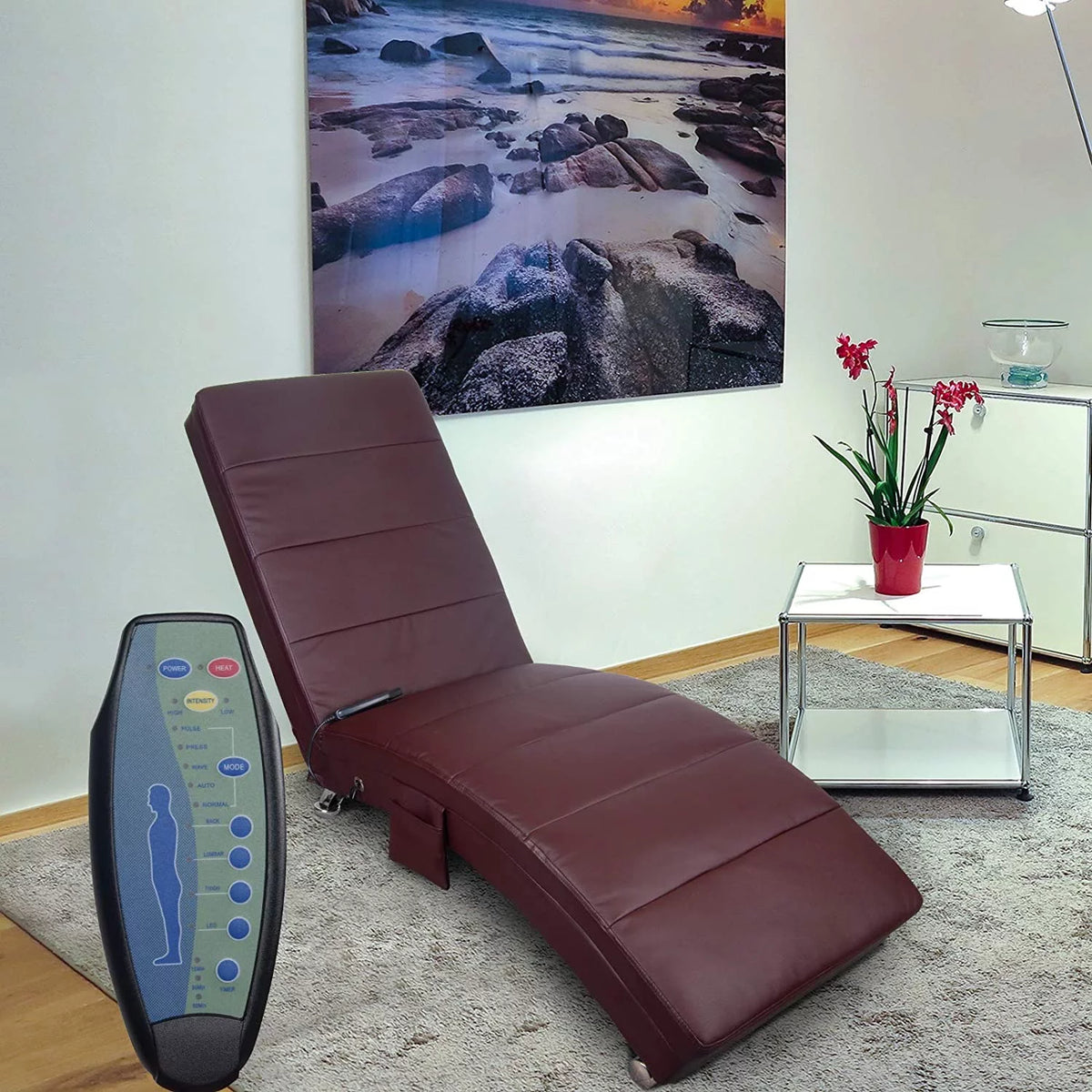 Brown PU Leather Electric Vibrating Recliner Chair with Heating M38493