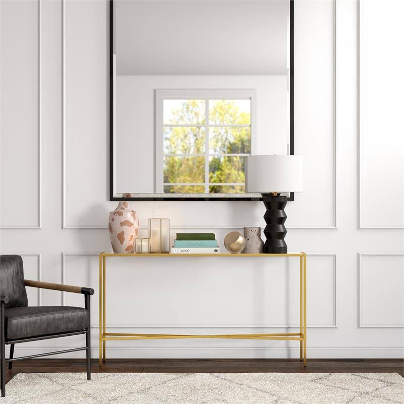 55x22 Brass Finish Console Table with Glass Tabletop U4463