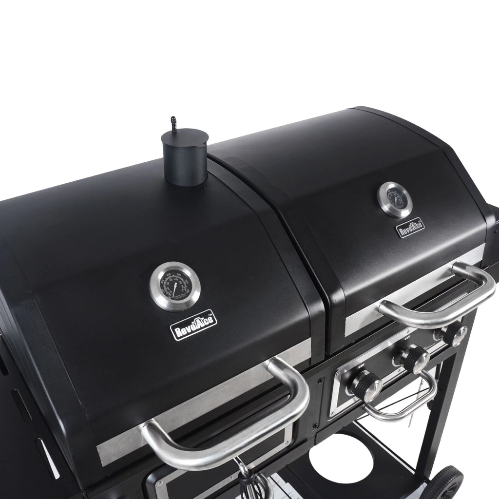 Dual Fuel Gas & Charcoal Combo Grill, Black with Stainless J29202