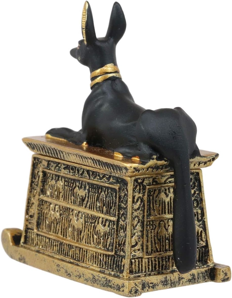 Black And Gold Finish Anubis Dog Cartouche Box Figurine I608