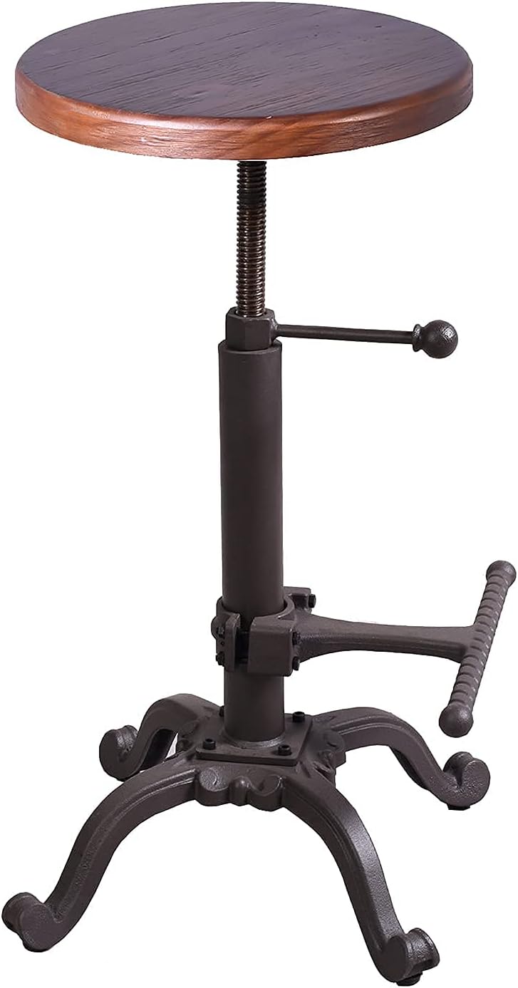 Rustic Swivel Adjustable 22-26 Bar Stool Cast Iron Wooden Brown Z246