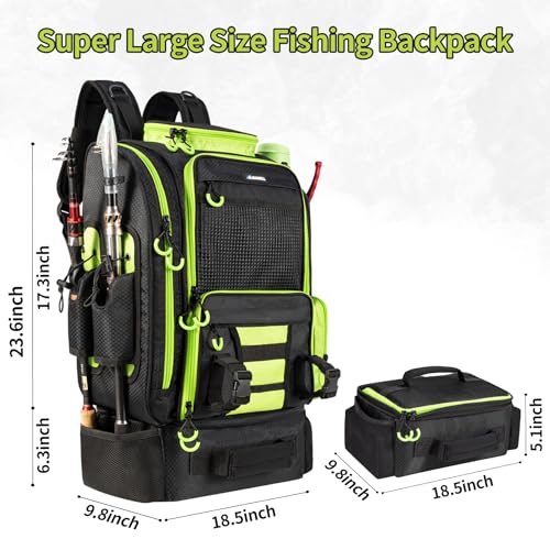 Large Fishing Backpack with Cooler for Tackle Boxes with Rod Holders T26507