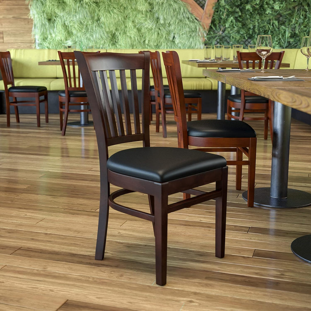 Vertical Slat Back Mahogany Wood Restaurant Chair X43630
