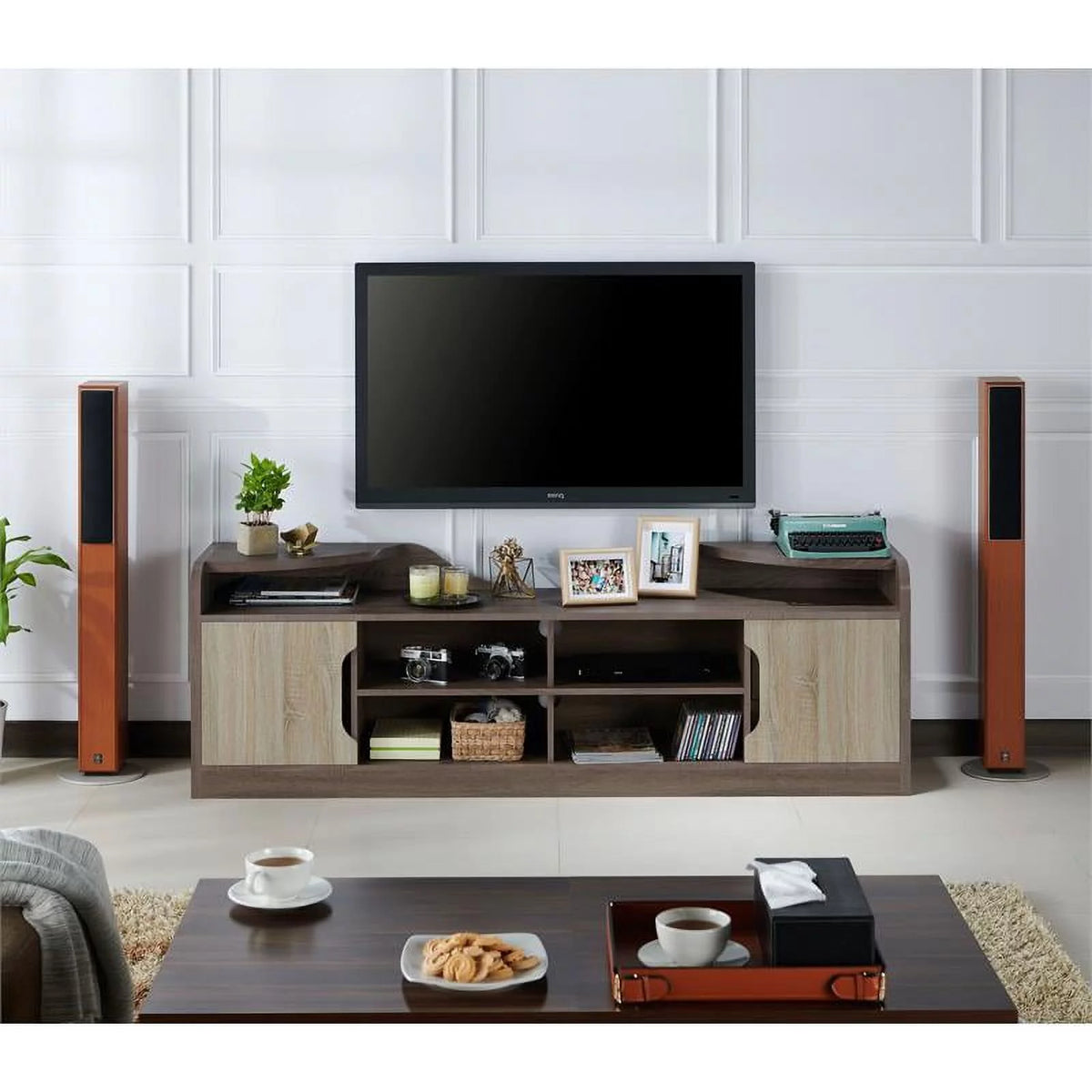 Rustic Wood 72-Inch TV Stand in Chestnut Brown Finish L155