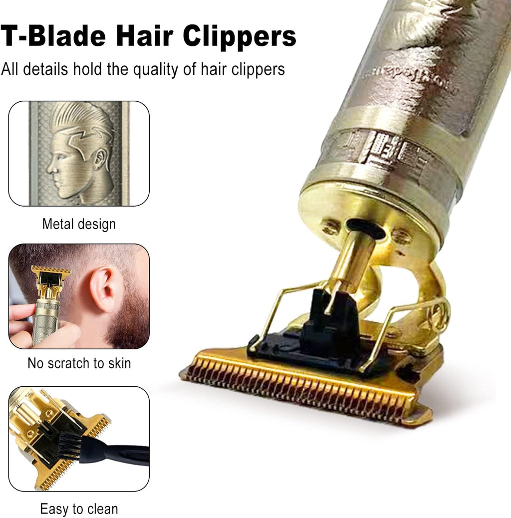 Cordless Hair & Beard Trimmer with 4 Guide Combs, Rechargeable T-Blade Hair Clippers, Bronze H82379